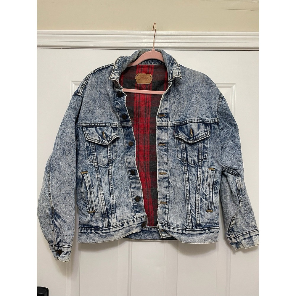 Vintage 80s Acid Wash Levi's Flannel Lined Denim Trucker Jean Jacket Men's Sz S